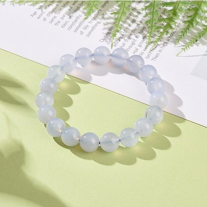 Natural Blue Chalcedony Round Beaded Stretch Bracelet for Women