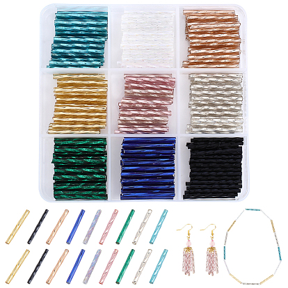 270Pcs 9 Styles Opaque Glass Twisted Bugle Beads, Round Hole