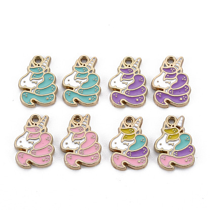 Alloy Enamel Pendants, Light Gold, Cadmium Free & Nickel Free & Lead Free, Unicorn