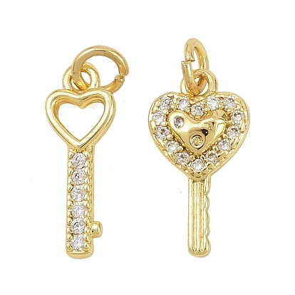 Латунные микропаве прозрачные подвески с фианитом, подвески в виде сердечных ключей