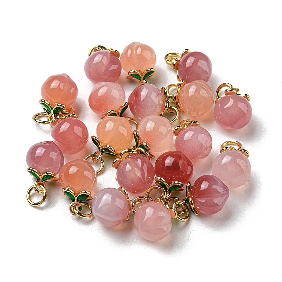 Natural Agate Peach Charms with Brass Jump Rings