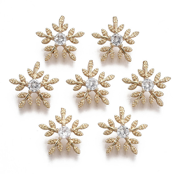 Brass Micro Pave Cubic Zirconia Charms, Flower, Long-Lasting Plated, Light Gold