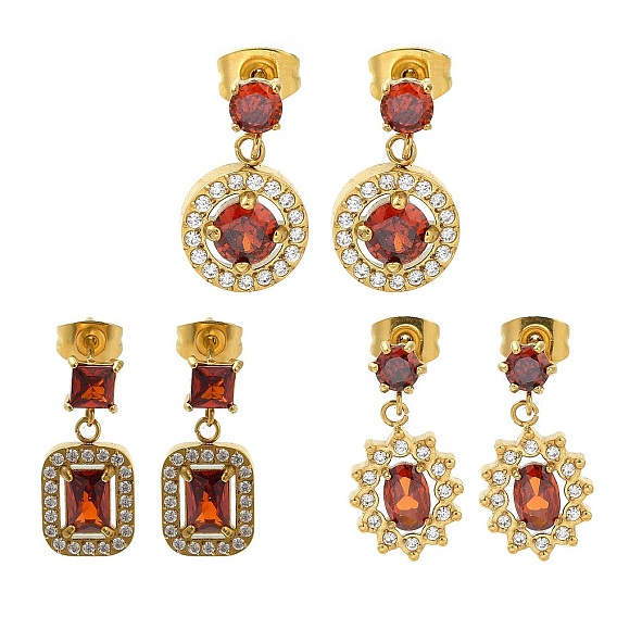 Ионное покрытие (ip) 304 серьги-гвоздики из нержавеющей стали с микропаве из кубического циркония, золотые