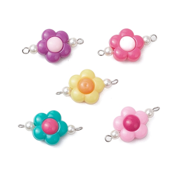 Подвески-коннекторы в виде цветка из двухцветного непрозрачного акрила и стеклянного жемчуга, с 304 двойными петлями из нержавеющей стали, разноцветные