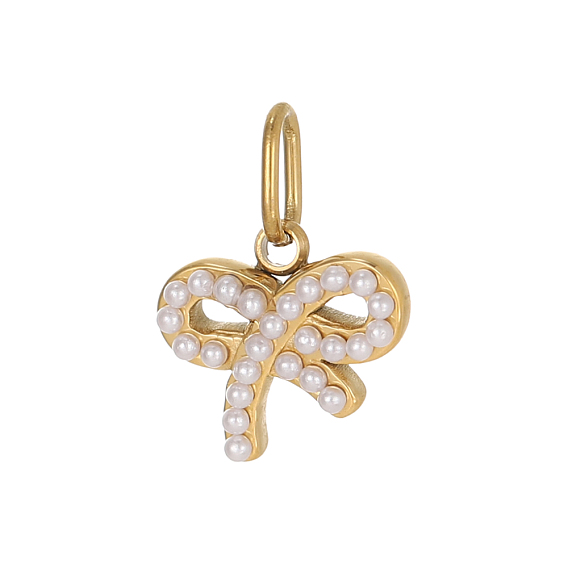 304 подвески из нержавеющей стали, бантом прелести, с имитацией жемчуга, ионное покрытие (ip)