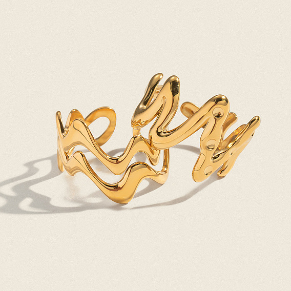 304 Anillos abiertos de acero inoxidable para mujer., ola