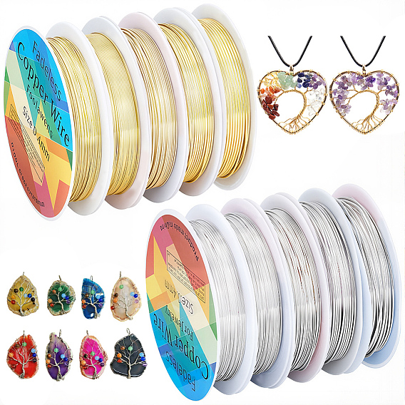 10 rouleaux 10 styles fil de cuivre rond pour bijoux, plaqué longue durée