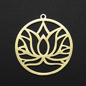 201 Stainless Steel Pendants, Laser Cut, Ring with Lotus