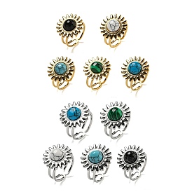 Sun 304 Stainless Steel Open Cuff Rings, Synthetic Malachite & Turquoise Finger Rings for Women Men