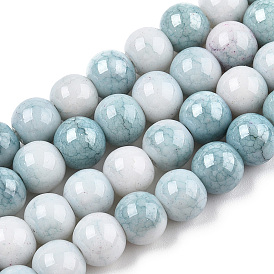 Opaque Crackle Glass Round Beads Strands, Imitation Stones, Round