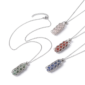 Ожерелья с подвесками в виде пули из натуральных драгоценных камней, 304 цепочки из нержавеющей стали, колье-мешочек в технике макраме