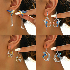 Alloy Enamel Bird Dangle Earrings for Women, Platinum