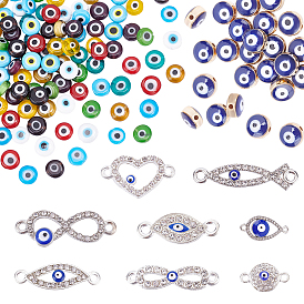 PandaHall Elite DIY Jewelry Finding Kit, with Crystal Rhinestone and Enamel Alloy Links, Handmade Evil Eye Lampwork Beads