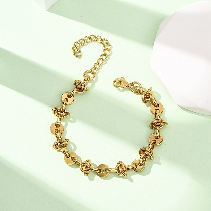 304 Браслеты из нержавеющей стали с плоскими круглыми звеньями и узлом для женщин