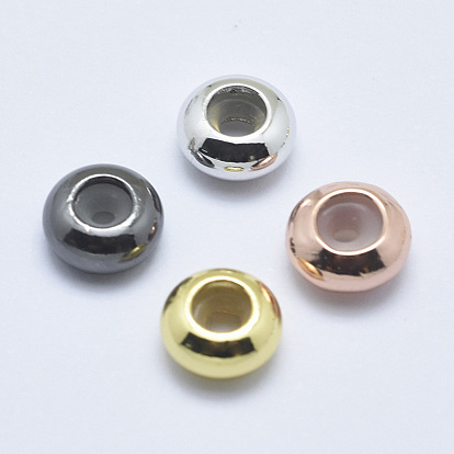 Brass Beads, with Silicone, Slider Beads, Stopper Beads, Rondelle, Cadmium Free & Nickel Free & Lead Free
