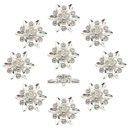 10шт 1-отверстие цинковый сплав стержень кнопки, со стразами, цветок, платина