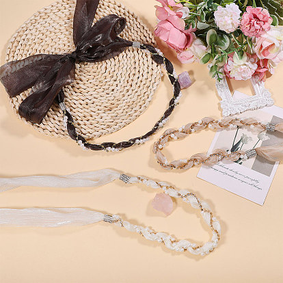 3 шт. 3 цвета нейлоновые ленты для шляп, с пластиковыми бусинами и декором из золотого сплава, для аксессуаров для шляп