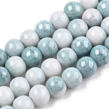 Brins de perles rondes en verre craquelé opaque, pierres d'imitation, ronde
