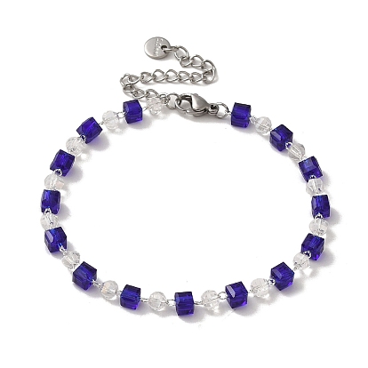 Rondelle Cube Glass & Brass Link Chain Bracelets