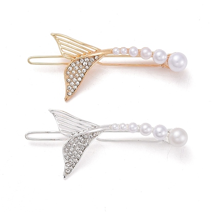 Alloy Crystal Rhinestone Hair Barrettes, with Plastic Beads, Fishtail