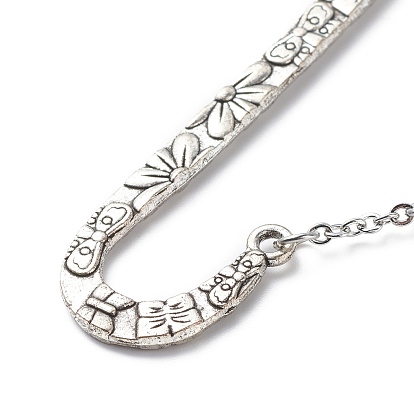 Tibetan Style Alloy Hook Bookmarks, Star & Moon Pendant Bookmark, with Gemstone Beads, 304 Stainless Steel Cable Chains