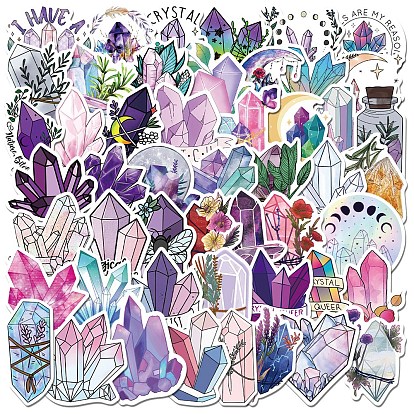 50Pcs PVC Self-Adhesive Crystal Cluster Stickers, Waterproof Decals for Suitcase, Skateboard, Refrigerator, Helmet, Mobile Phone Shell