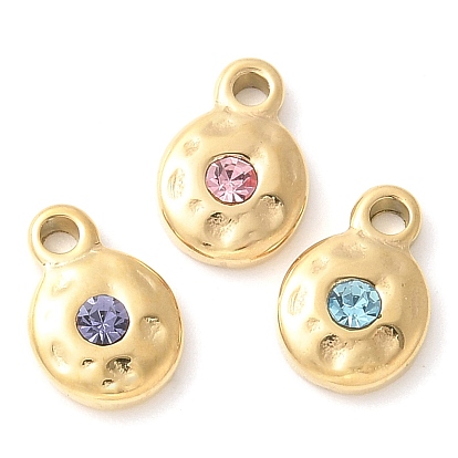 304 нержавеющая сталь с подвесками из стразов, ручная полировка, плоско-круглые, ионное покрытие (ip), золотые