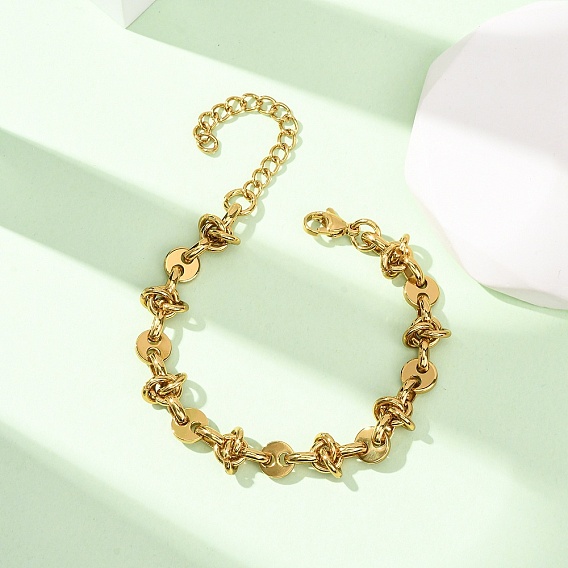 304 Браслеты из нержавеющей стали с плоскими круглыми звеньями и узлом для женщин