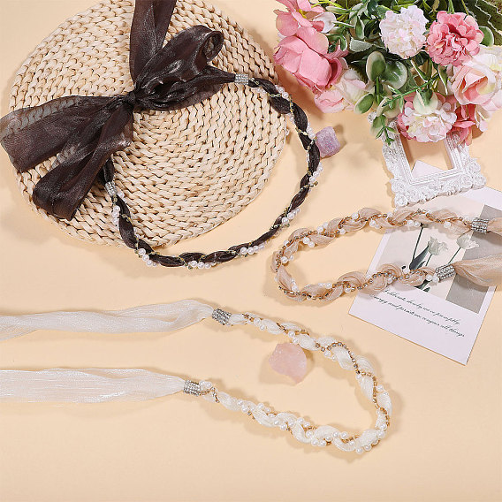 3 шт. 3 цвета нейлоновые ленты для шляп, с пластиковыми бусинами и декором из золотого сплава, для аксессуаров для шляп