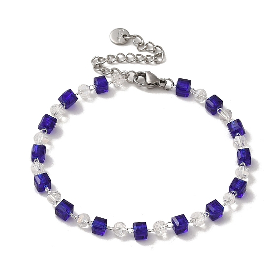 Rondelle Cube Glass & Brass Link Chain Bracelets
