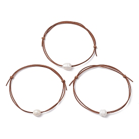 Natural Cultured Freshwater Pearl Braceltets, with Cowhide Leather Cord