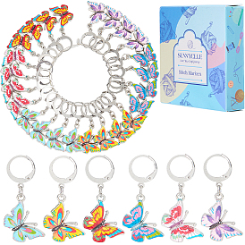 24шт 6 цветной сплав эмали кулон украшения, с 304 фурнитурой из нержавеющей стали, бабочка