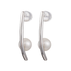 Natural Pearl Ear Studs, with Sterling Silver Findings, Round