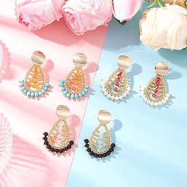 Серьги-гвоздики в форме капли из натурального черного оникса и натурального говлита, со стеклянными бусинами и латунными гвоздиками, золотые