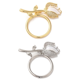 Brass Micro Pave Clear Cubic Zirconia Toggle Clasps, with Enamel, Flower