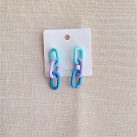 Retro paint acrylic chain earrings geometric contrast color long earrings thin face silver needle earrings women