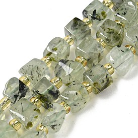 Natural Prehnite Beads Strands, Cube, with Seed Beads