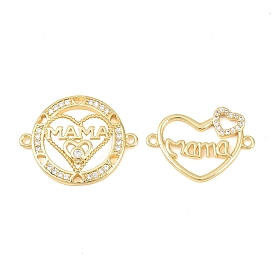 День матери латунные микро-паве прозрачные кубические цирконии слово мама соединительные подвески, золотые, долговечный, стойки покрытие, без свинца и без кадмия