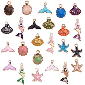 48Pcs Ocean Theme Charm Pendant Fishtail Seashell Enamel Charm Mixed Shape Pendant for Jewelry Necklace Bracelet Earring Making Crafts