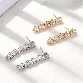 Серьги-гвоздики с кисточками из латуни с микропаве из прозрачных кубических цирконий, стойки покрытие, долговечный, без кадмия и без свинца