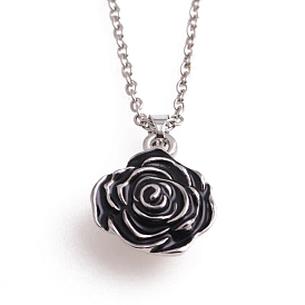 Black Enamel Rose Flower Urn Ashes Necklace, Alloy Pendant Necklace for Women
