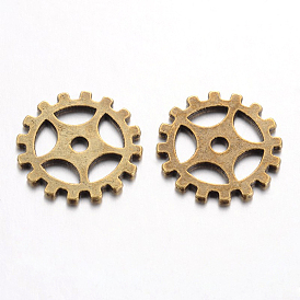 Tibetan Style Alloy Gear Pendants, Steampunk Charms, Lead Free & Cadmium Free, 19x1mm, Hole: 2.5mm, about 854pcs/1000g