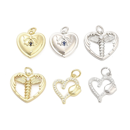 Латунные микро проложить кубического циркония подвески, сердце, долговечный, стойки покрытие, без свинца и без кадмия, ионное покрытие (ip), с целью перехода в кольце