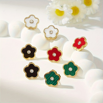 Цветок ко Дню святого Валентина 201 Серьги-гвоздики из нержавеющей стали, золотые, с эмалью