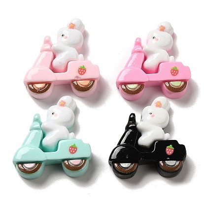 Opaque Resin Decoden Cabochons, Rabbit Driving Motorcycle