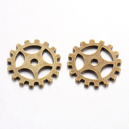 Tibetan Style Alloy Gear Pendants, Steampunk Charms, Lead Free & Cadmium Free, 19x1mm, Hole: 2.5mm, about 854pcs/1000g