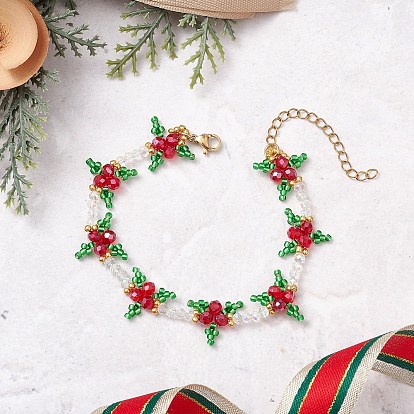 Рождественские браслеты из стеклянных бусин для женщин, падуб, с 304 карабинами из нержавеющей стали и круглыми бусинами Toho