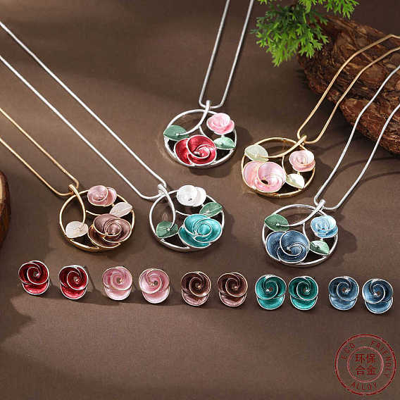 Комплекты из ожерелий и серег-гвоздиков из сплава эмали для женщин, цветок