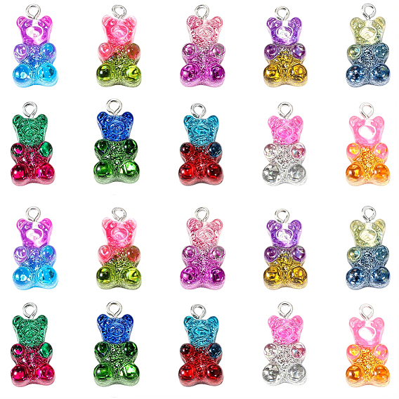40 шт 10 цвета прозрачные подвески из смолы, подвески-мишки с блестками, с платиновыми тоновыми железными петлями