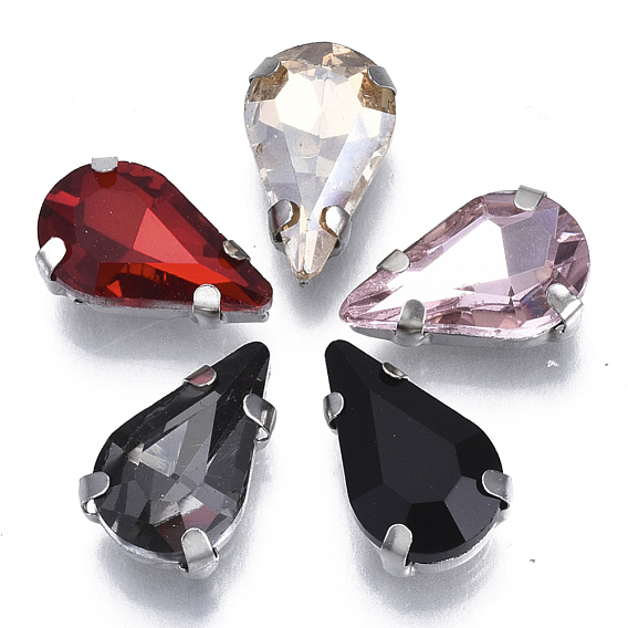 Шить на горный хрусталь, стекло горный хрусталь, многожильных ссылки, с настройками из нержавеющей стали, аксессуары для одежды, граненые, слеза